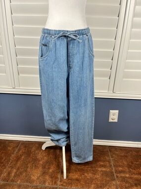 Blassport Women Straight Leg Light Blue Drawstring Jeans Size 10 Minimalist VTG